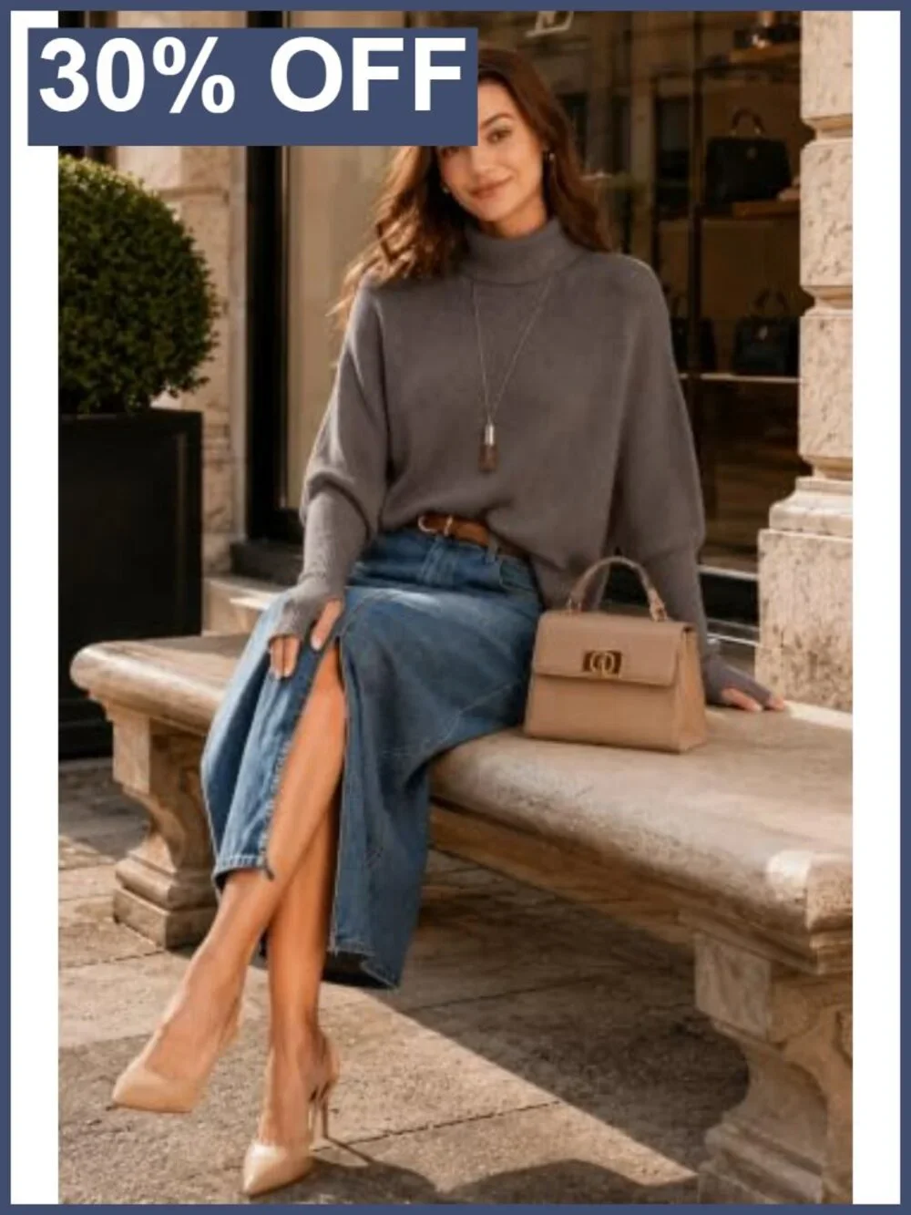 Wool Blend Oversized Batwing Sleeve Turtleneck Sweater Thumbhole Cuffs Fall Work